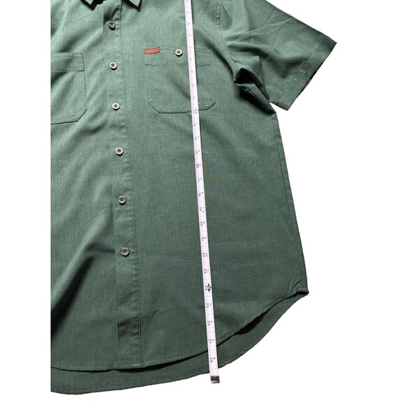 Orvis Mens Medium Short Sleeve Tech Shirt Hunter Green Leather Tab Pocket Vented - Picture 5 of 7